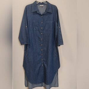 MPH Collection Button Front‎ Denim Shirt Dress Size 1X Boho Western Casual
